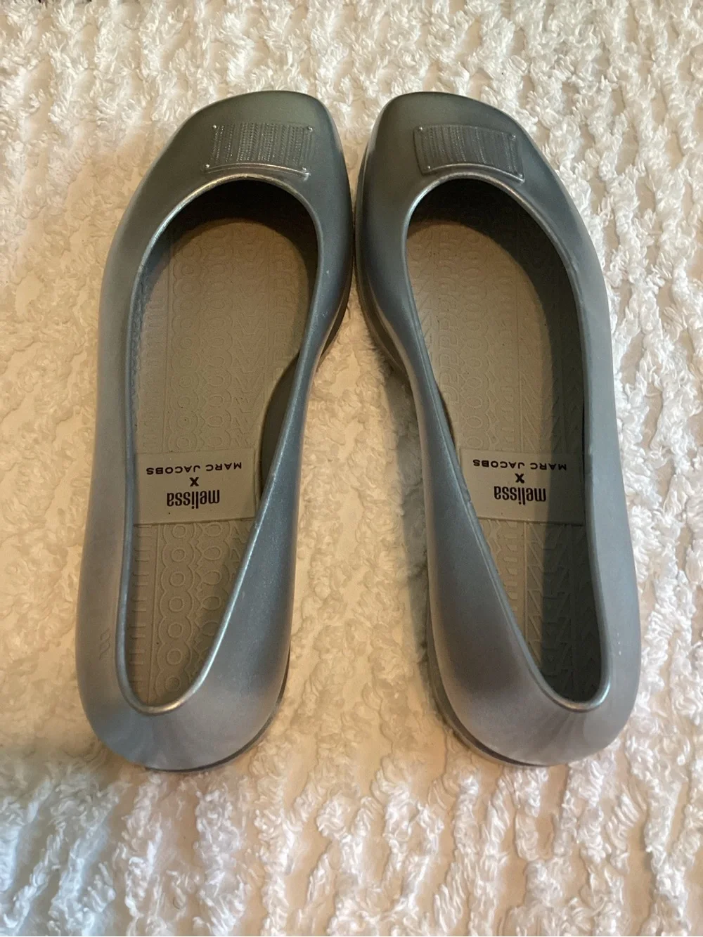 Melissa x Marc Jacobs Ruby Ballet Flats – Silver Jelly Shoes – Women’s Size 10